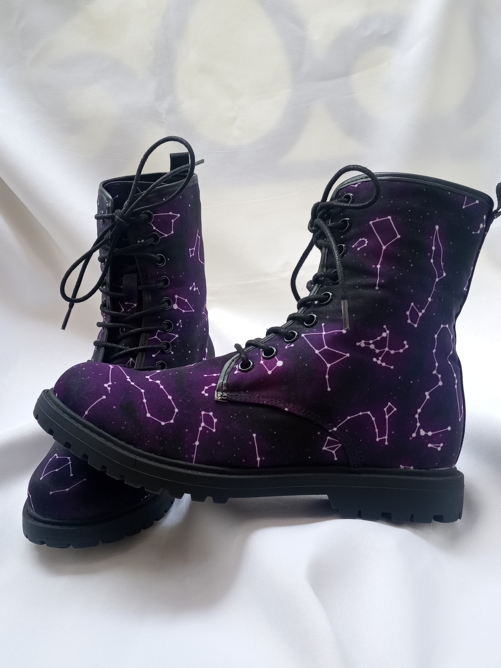 Purple Galaxy Star Constellation Lace Up High Top Canvas Dr. Marten Combat Boots - Picture 7 of 10